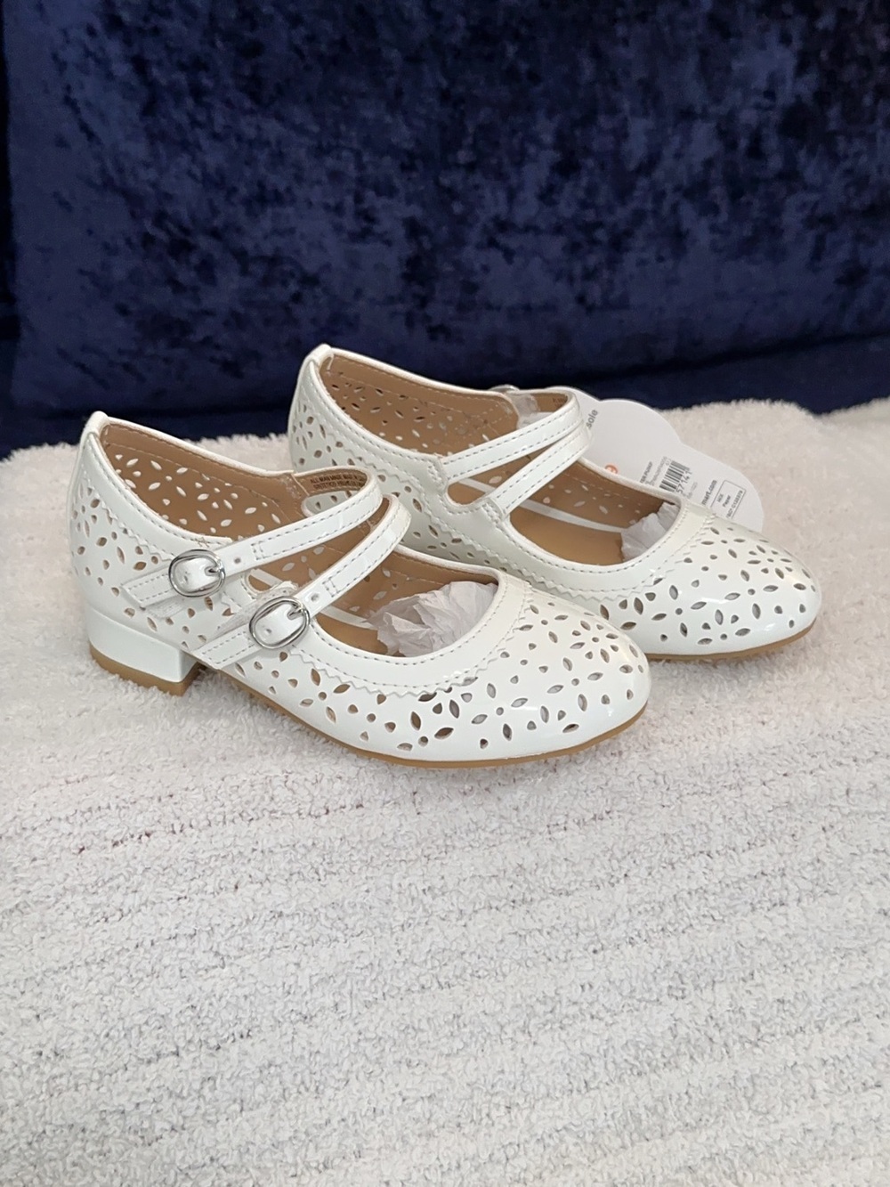wonder nation White Laser-Cut Double-Strap Mary Jane Shoes With Block Heels